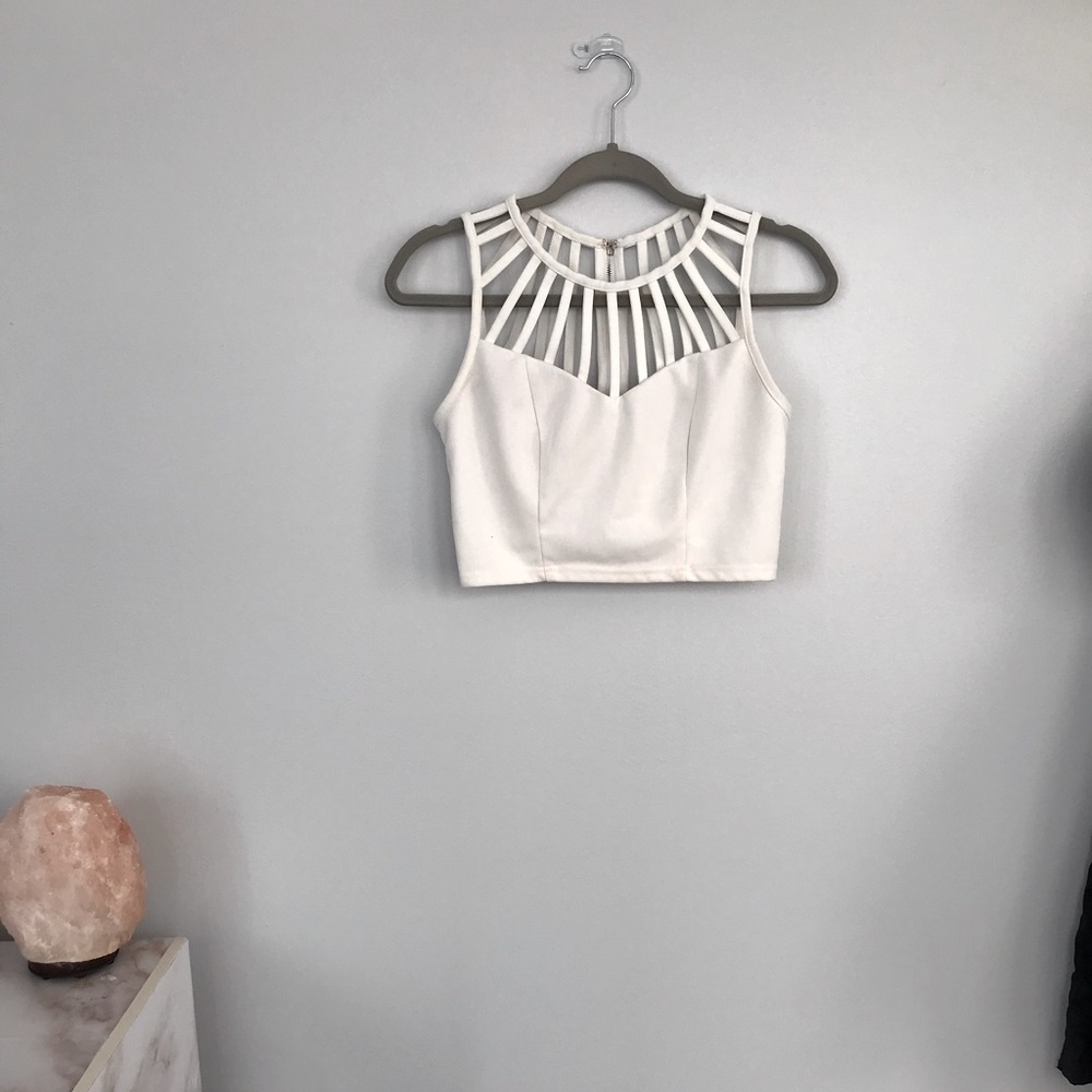 White cage crop top, zipper embellishments!!!!